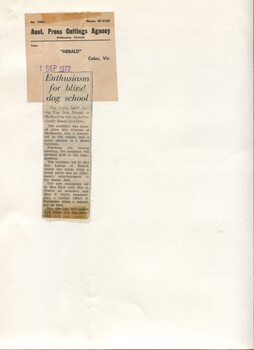 Newspaper cutting about blindness related activities or people