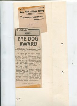 Newspaper cutting about blindness related activities or people