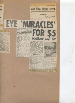 Newspaper cutting about blindness related activities or people