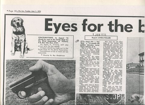Newspaper cutting about blindness related activities or people
