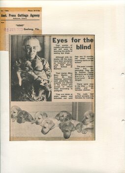 Newspaper cutting about blindness related activities or people