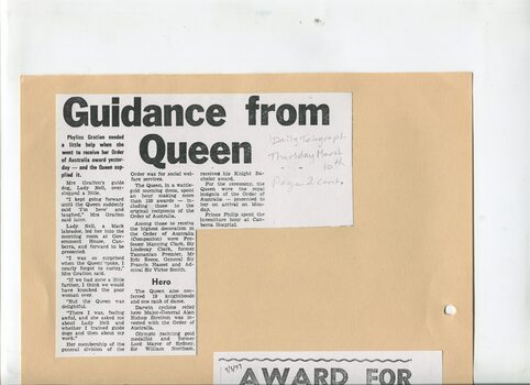 Newspaper cutting about blindness related activities or people