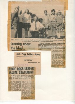 Newspaper cutting about blindness related activities or people