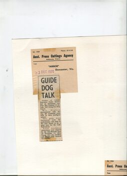 Newspaper cutting about blindness related activities or people