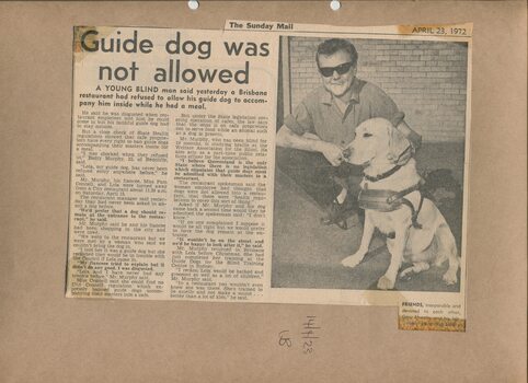 Newspaper cutting about blindness related activities or people