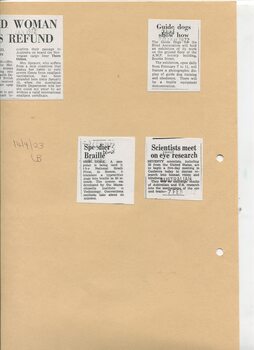 Newspaper cutting about blindness related activities or people