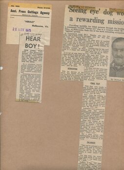 Newspaper cutting about blindness related activities or people