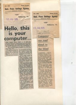 Newspaper cutting about blindness related activities or people