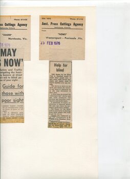 Newspaper cutting about blindness related activities or people