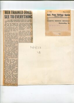 Newspaper cutting about blindness related activities or people