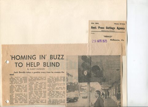 Newspaper cutting about blindness related activities or people