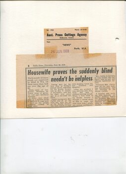Newspaper cutting about blindness related activities or people