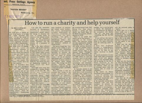 Newspaper cutting about blindness related activities or people