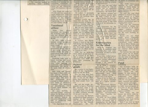 Newspaper cutting about blindness related activities or people