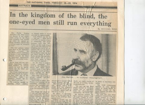 Newspaper cutting about blindness related activities or people