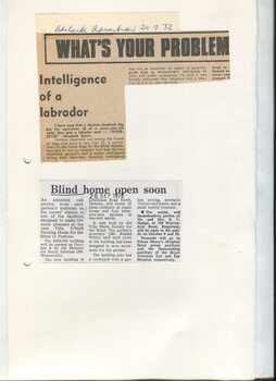 Newspaper cutting about blindness related activities or people