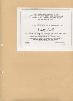 Invitation card for unveiling of Lady Nell memorial