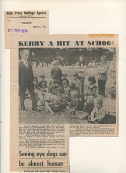 Newspaper cutting about blindness related activities or people