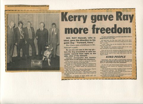 Newspaper cutting about blindness related activities or people
