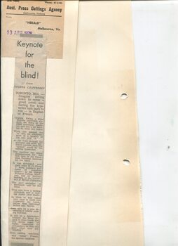 Newspaper cutting about blindness related activities or people