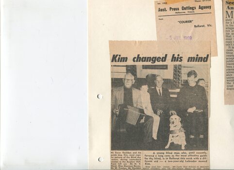 Newspaper cutting about blindness related activities or people