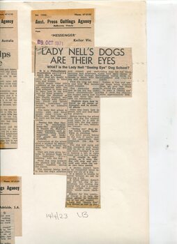 Newspaper cutting about blindness related activities or people
