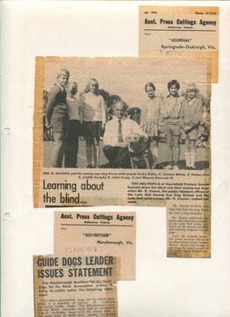 Newspaper cutting about blindness related activities or people