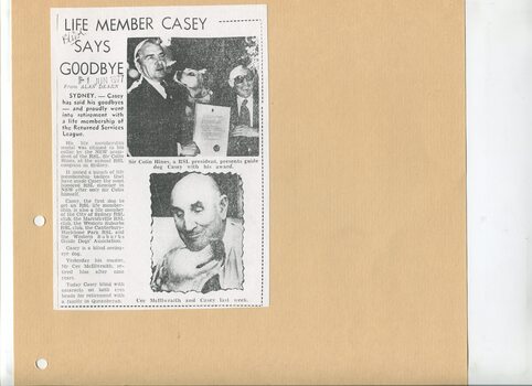 Newspaper cutting about blindness related activities or people
