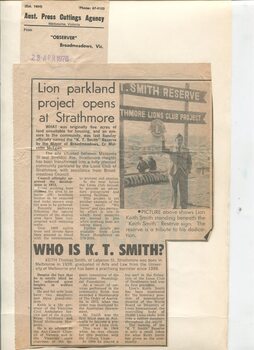 Newspaper cutting about blindness related activities or people