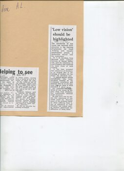 Newspaper cutting about blindness related activities or people