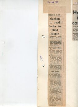 Newspaper cutting about blindness related activities or people