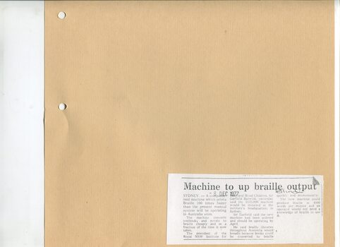 Newspaper cutting about blindness related activities or people