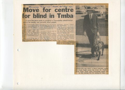 Newspaper cutting about blindness related activities or people