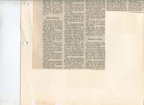 Newspaper cutting about blindness related activities or people
