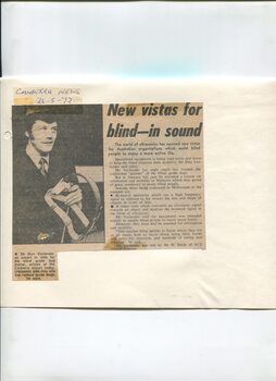 Newspaper cutting about blindness related activities or people