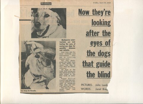 Newspaper cutting about blindness related activities or people