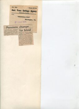 Newspaper cutting about blindness related activities or people