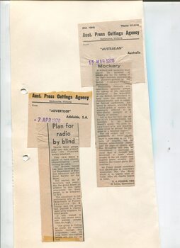 Newspaper cutting about blindness related activities or people