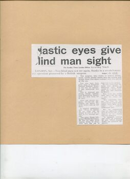 Newspaper cutting about blindness related activities or people