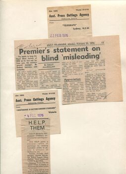 Newspaper cutting about blindness related activities or people