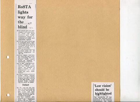 Newspaper cutting about blindness related activities or people