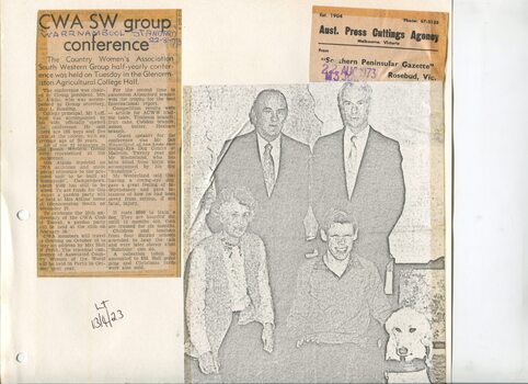 Newspaper cutting about blindness related activities or people