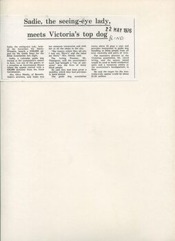 Newspaper cutting about blindness related activities or people