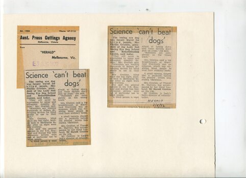 Newspaper cutting about blindness related activities or people