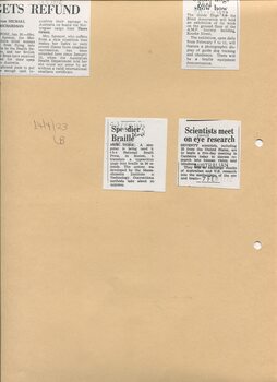 Newspaper cutting about blindness related activities or people
