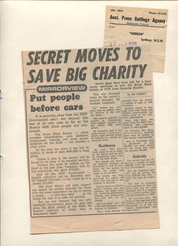 Newspaper cutting about blindness related activities or people
