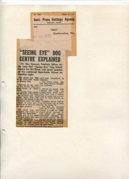 Newspaper cutting about blindness related activities or people