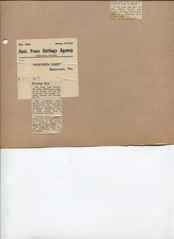 Newspaper cutting about blindness related activities or people