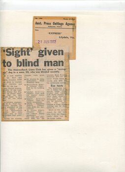 Newspaper cutting about blindness related activities or people