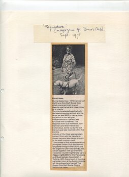Newspaper cutting about blindness related activities or people